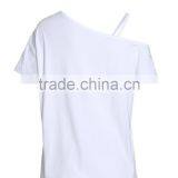 Ladies High Quality Rayon Cotton One-shoulder t Shirt Factory thumbnail-3