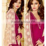 Rich Deep Pink Color Long Straight Cut Bottom Net Border New Designer Semi Stitch Salwar Kameez thumbnail-1