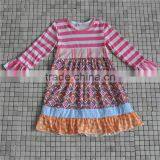 Top Quality Cute Children Boutique Dress for Fall Little Gril Stripe Ruffle Dress thumbnail-3