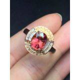 Natural Red Tourmaline 18k Gold Ring Set With Diamonds