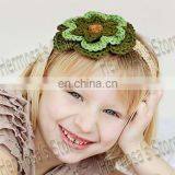 Handmade Knitted Girl Flower Headband,Tan Green Girl Hair Band thumbnail-1