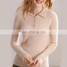 Women Casual Polo Neck Cable Knit Cashmere Sweater With Button thumbnail-4