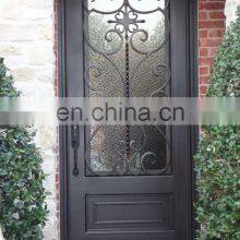 Patio Exterior Metal Gate Popular Handmade Grill Design Single Leaf Privacy Frosted Glass Entrance Wrought Iron Door thumbnail-5