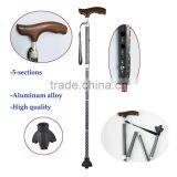 Aluminum Alloy 5-section Folding Walking Cane With Shinning Snowflake Engrave Quality Choice