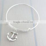 Factory Custom Adjustable Wire Silver Plated Anchor Charm Bracelet