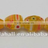 Millefiori Glass Beads Strands, Faceted, Yellow, Oval, 8x12mm, hole: 1mm; 33pcs/strand, 15"(LAMP-LK211-1-A)