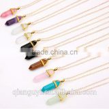 Factory Price Multi Colors Natural Rhinestones Pendant Chic Jewelry Crystal Hexagonal Pointed Reiki Chakra Pendant Necklaces