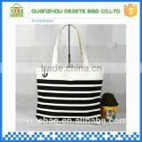 Two Handle Strap Women Black and White Stripes Canvas Conference Bags