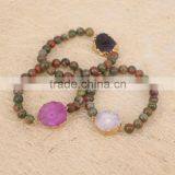 Natural Unakite Stone Beaded Bracelets, Solar Quartz Connector Beads Druzy Gemstone Bracelets thumbnail-5