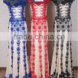 Elegant Embroidery High Neck Cap Sleeve Tulle Long Red Evening Dress thumbnail-4