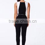 Sleeveless Contrast Color Sexy Style Belt Waist Long Jumpsuit thumbnail-3