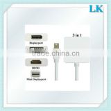 3 in 1 Mini Displayport to HDMI DVI DP cable for MacBook