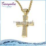 Fashion gold cross stainless steel pave fake crystal necklace