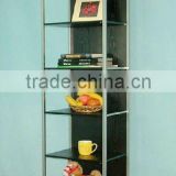 five-tier stainless steel and glass bookcase