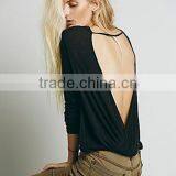 Sexy Women Ladies Crew Neck Backless Casual Long Sleeve Cotton T-Shirt Blouse Tops thumbnail-1