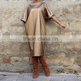 2017 Gold Metallic Fabric Evening Cocktail Dress For Fat Women Plus Size Leather Dress HSD5978 thumbnail-5