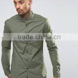 Long Sleeve Chest Pocket Grandad Collar Mens Pre-Shrunk 97% Cotton 3% Elastane Breathable Skinny Fit Casual Green Point Shirts thumbnail-1