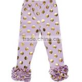 2016 new style American style high quality bouqtue gold polk dots leggins with ruffle