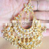 Kundan Jadau Earring Tikka Gold Plated Chand Bali Set thumbnail-2