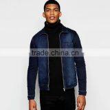 Men Hot Sale Plain Denim Jacket Dark Blue With Zipper OEM Services thumbnail-1