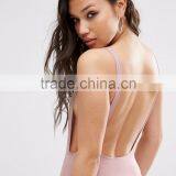 High Quality Women Plain Low Back Sexy Bodysuit V Neckline Basic Style Fitness Bodysuit thumbnail-3