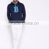 Navy Blue Man Hooded Sweatshirt Customize Front Kangaroo Pocket Fleece Lined 80% Cotton 20% Polyester Fabric Material Hoodies thumbnail-5