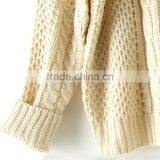 Apricot Cable Knitted Cotton Ladies Batwing Sleeve Pullover Knitted Sweater thumbnail-3