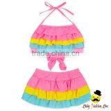 2017 Fitness Children Colorful Ruffle Halter Separable Rainbow Little Girl Swimwear 2pcs Suit Set thumbnail-3