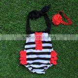 2016 New Baby Girls Kids Infant Toddler Kids Bubble Romper Red Ruffle Black Stripe Bubble thumbnail-1
