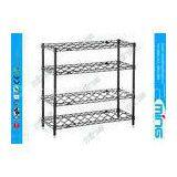 4 Tiers Black Mobile Wire Shelving / Wire Steel Shelving , 100kg Capacity