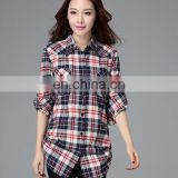 Fashion custom lady's colorful long sleeves printed flannel t-shirt, polo flannel t shirt made from China