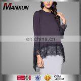 2017 New Fashion Silk Satin Material Women Long Sleeve Blouse Islamic O Neck Tunic With Black Lace Casual Muslim Top thumbnail-1