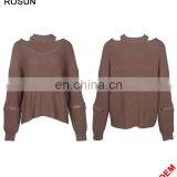 Knitwear Manufacturer Chocker Zip Sleeves Pullover Sweater for Woman thumbnail-3
