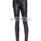 Steampunk Stretchy Vegan Leather and Fleece Lining Leggings thumbnail-1