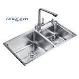 Guangdong Dongyuan Kitchenware 840×470×210mm POSCO SUS304 Stainless Steel Double Bowl Above Counter Drawn Workstation Kitchen Sink (DY-543) thumbnail-1