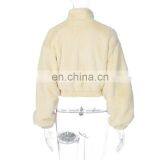 Hot Selling White Color Women Winter Fleece Zip up Crop Bomber Jackets and Coats thumbnail-4