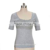 95% cotton 5% spandex Jersey Lace front Ladies Short Sleeve Tee shirt