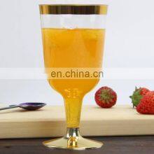 Wedding Disposable Plastic 6oz Clear Plastic Cup Gold Rimmed Tumbler Wine Stem Ware Champagne Flutes With Gold Rim thumbnail-5