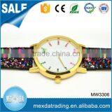 Promotional Lady Popular Gold Plating Shining pu Strap China Made Watch thumbnail-4