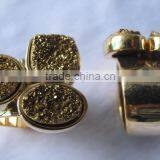 2015 Hot Druzy Jewelry 925 Sterling Silver Multigem 3 Stone Ring Gold Plated Druzy Quartz and Gold Plated Silver Ring thumbnail-3