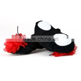 wholesale fashion beautiful dance wear black with big red flower shoes baby girls ballet dance shoes