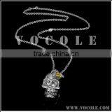 Delicate Skull Design With Zircons Pendant Long Chain Thin Necklace thumbnail-2