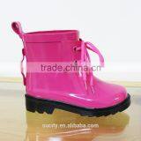 Red Kids Jelly Ankle Western Rubber Rain Boots With Shoelace thumbnail-4