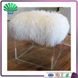 Popular Cheap Acrylic White Cover Stool White High Quality Fur Cover Stool Plexiglass Ottomans With Clear Legs thumbnail-4
