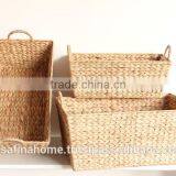 Set of 3 Water Hyacinth Baskets With Mental Handles thumbnail-1
