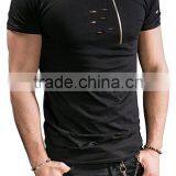Curved Hem Blank Distressed t Shirts Mock Holes Longline Tee thumbnail-2