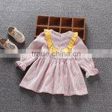 Long Sleeve Baby Cotton Dress Striped Child Princess Yellow Lotus Collar Design Princess Dress thumbnail-3