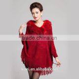 Personality Top Quality Luxury Cashmere Women Shawl Pashmina With Faux Fox Fur Trim Collar Tassel Poncho thumbnail-5