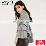 2017 Fashion Ruffles Sweater Women Casual Butterfly Sleeve Solid Gray Pullovers Preppy Cute Loose Winter Sweaters thumbnail-3