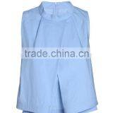 Ladies Office Sleeveless Cotton Blue O-neck Blouse/shirt Tops With Back Zipper-up thumbnail-2